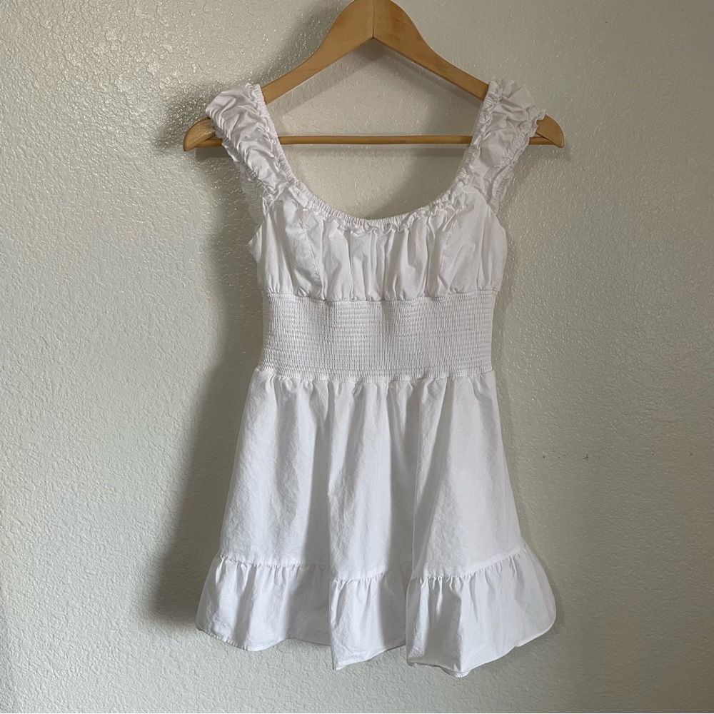 Sunday Best Storied Poplin Romper Mini Dress White Size XS 100% Cotton Smocked